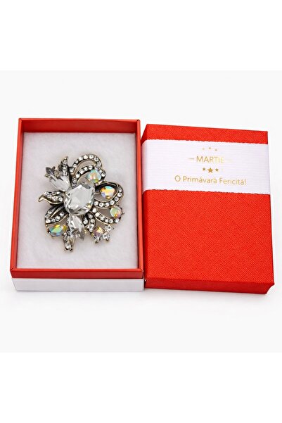 OEM Broșă Elegantă Floare Argintie cu Cristale – Mărțișor – Accesoriu de Prim...