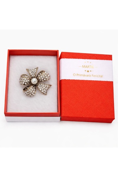 OEM Broșă Elegantă Floare Aurie cu Cristale și Perlă – Mărțișor – Accesoriu d...
