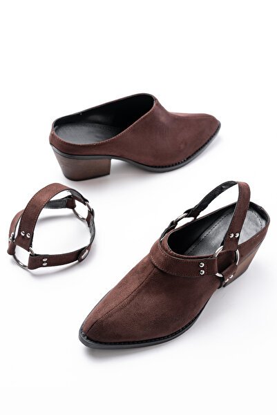 SEEM Papuci Sabo pentru femei, stil Western, cu toc gros și accesorii detașabile