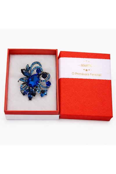 OEM Broșă Elegantă Floare Albastră cu Cristale – Mărțișor – Accesoriu Stateme...