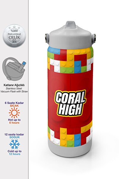 Coral High Renkli Blok Desenli Katlanır Ağızlıklı Çelik Termos 650 ml 38392