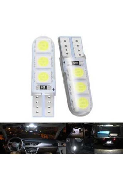 PyAuto Set 2 becuri LED T10 5W 5050 CANBUS pentru poziții, plafonieră albă cu protecție din silicon