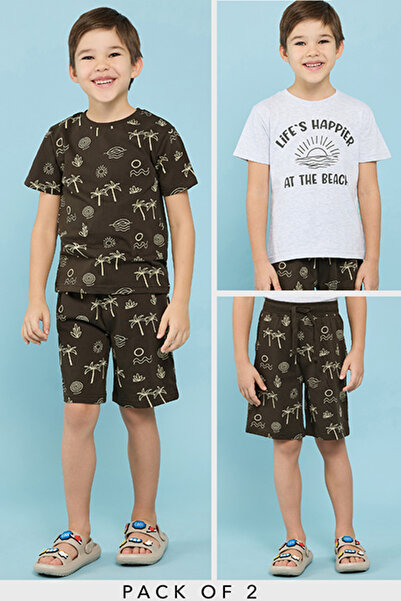 R&B Boy's Multicolor 2 Pack Printed T-Shirt & 1 Shorts Set