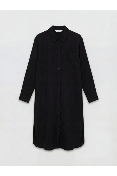 LC Waikiki Black Textured Slit Shirt Dress by Güli̇s Gi̇yi̇m