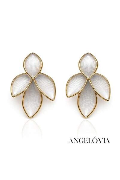 Angelovia Elegant White Flower-Shaped Steel Earrings