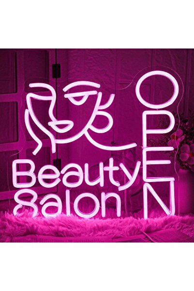 Slasa Beauty Salon Open Pink LED Neon Style Wall Decor with Acrylic Base 33x3...