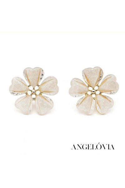 Angelovia Women's Steel Earrings with White Flower Motif