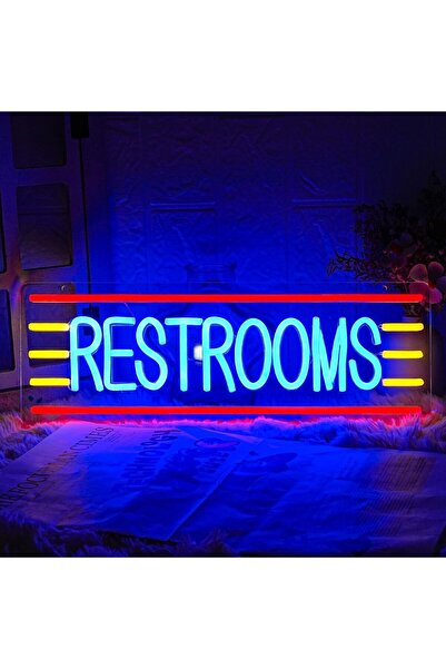 Slasa Restroom Multicolor LED Neon Sign Wall Decor with Acrylic Base 15x43 cm