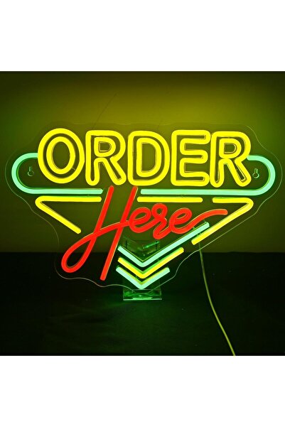 Slasa Order Here Multicolor LED Neon Style Wall Decor with Acrylic Base 40x40 cm