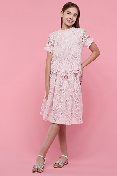 R&B Girl's Pink Laced Top & Skirt Set