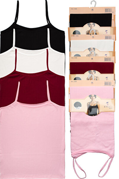 B'YOU life 4-Piece Women's Ribbed Combed Cotton Thread Strap Ribbed Report At...