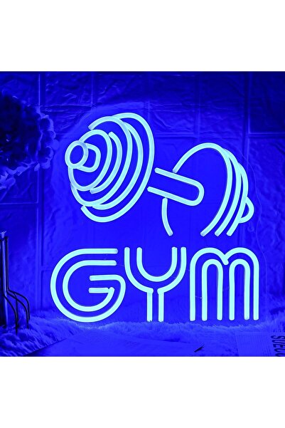 Slasa Dumbbell Gym Blue LED Neon Style Wall Decor with Acrylic Base 33x33 cm