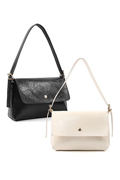 SHAKA Wrinkled Textured Black-Wrinkled Textured Cream Shk302 Set Faux Leather...