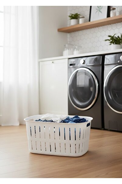 Premium 40 Liter Laundry Saddle - White Ergonomic Dirty Basket - Flexible and Durable