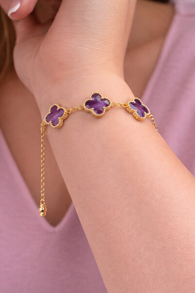 charmove ile kendinizi şımartın Gold Renk Taşlı Yonca Desenli Çelik 316L Bile...