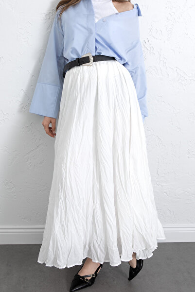 Salih Çelebi Kraş Textured Long Skirt 253000 - White