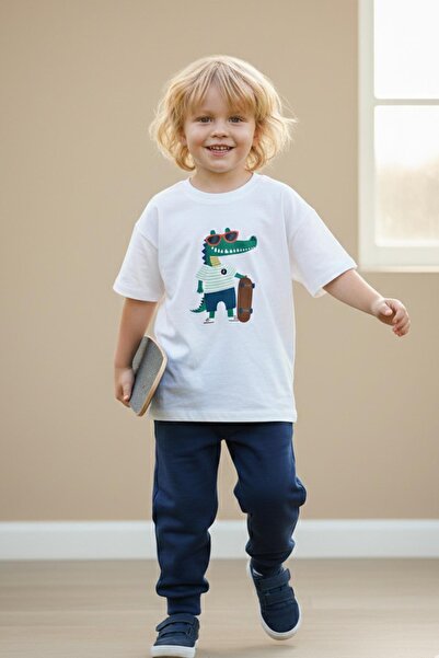 Monila Erkek Çocuk Pamuklu Timsah Baskılı T-Shirt ve Eşofman Altı 2'li Takım