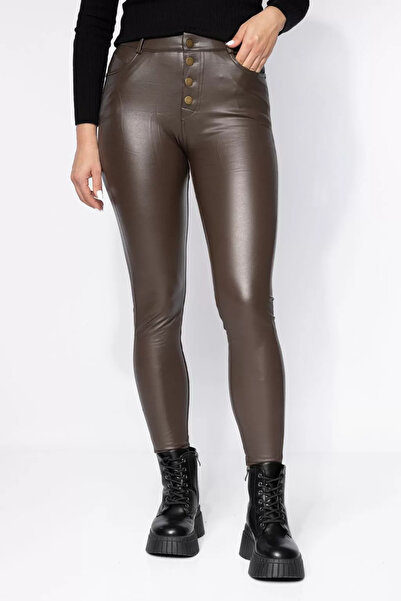 Zaira Women's Padded Faux Leather Pants Elif Brown #A635 - 2XL
