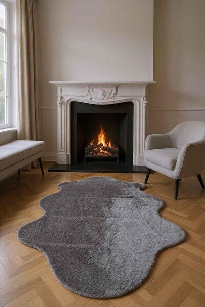 ROSSEV Peluş Model Kaydırmaz Tabanlı Asimetrik Dekoratif Halı Gri 80x150cm
