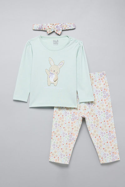 R&B Girl's Blue Printed Clothing Set