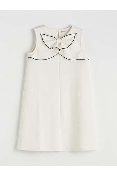 LC Waikiki Εκρού φόρεμα με λαιμόκοψη ποδηλάτου Fiy Λεπτομέρεια με φιόγκο z Πα...