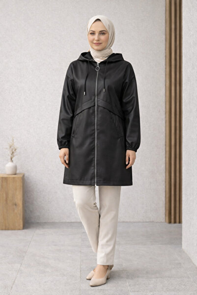 Kirazgym Hooded Leather Cap with Pocket -Black