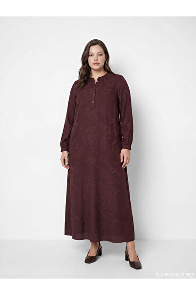 LC Waikiki Μπορντό φόρεμα με γιακά με βολάν Des Με σχέδιο από την GÜLİS GİYİM