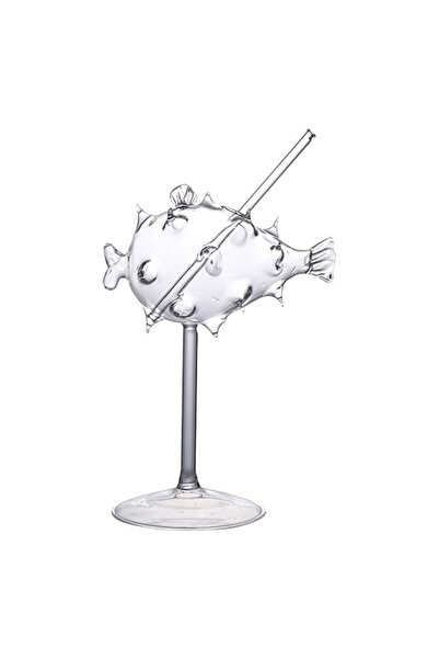 Junjubi Cam Pipetli Balon Balık Kokteyl Bardak 200 ml