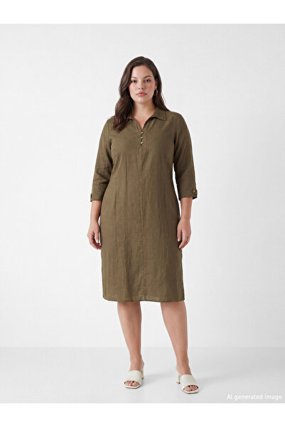 LC Waikiki Green shirt collar textured dress from gulis clothing