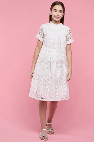 R&B Girl's Cream Laced Top & Skirt Set