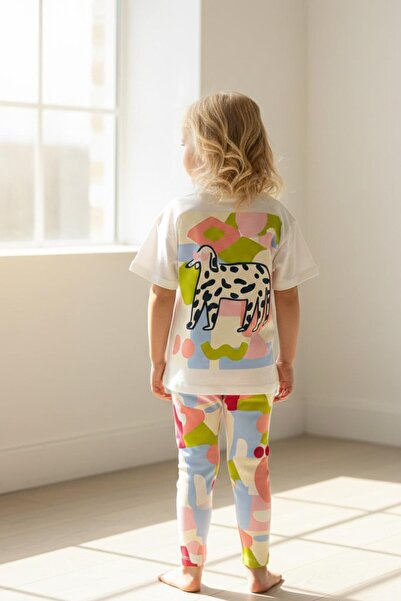 Monila Set de colanți și top pentru fete, cu imprimeu slogan, ecru