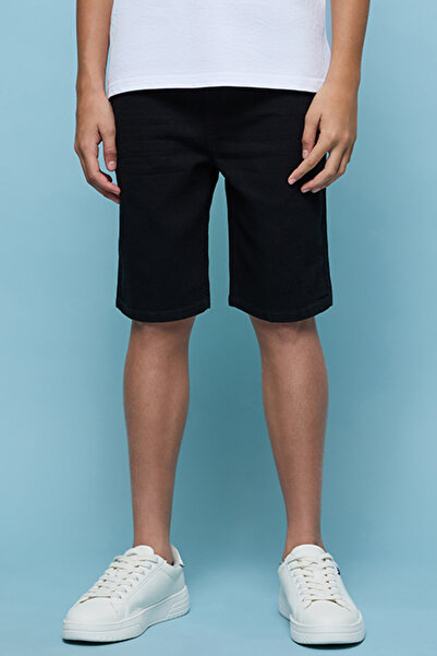 R&B Boy's Black Solid Denim Shorts with Drawstring Waist