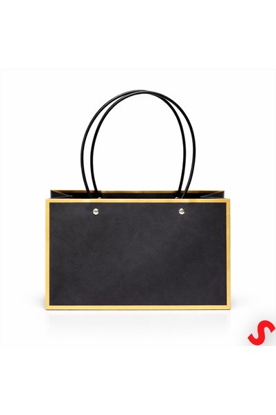 SüSLe Bebek ve Parti Altın Çerçeveli Karton Hediye Çantası 22×14×11 cm – Siyah