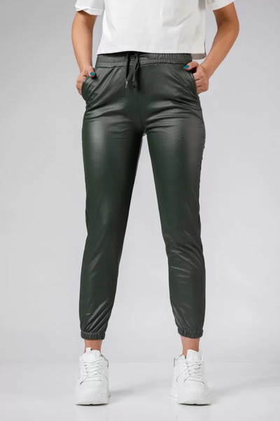 Zaira Joe Khaki Padded Eco Leather Pants #A532 - 2XL