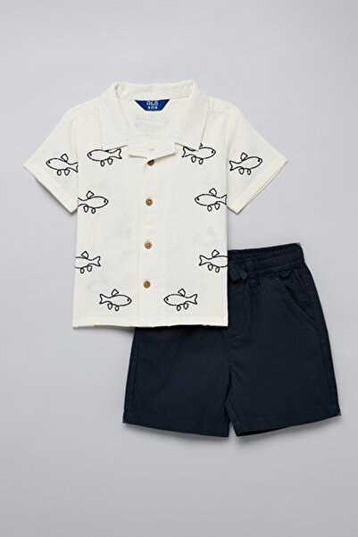R&B Boy's Cream Embroidered Shirt and Shorts Set