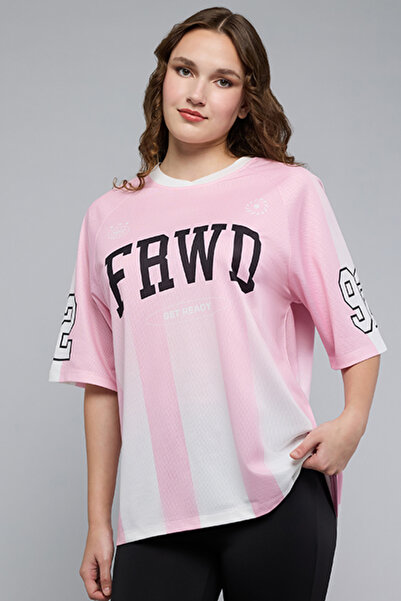 R&B Women's Pink Printed Boxy T-Shirt with Crew Neck and Short Sleeves