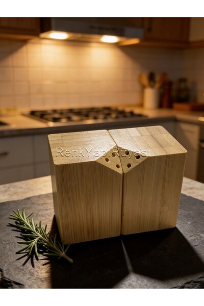 RENK YAPI RÜYASI 2-Piece Natural Bamboo Wooden Salt Shaker with Magnets 2-Pie...