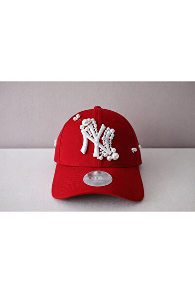 SERENA BD Ny New York Nakış ve inci boncuk işlemeli KIRMIZI Şapka STD özel ür...