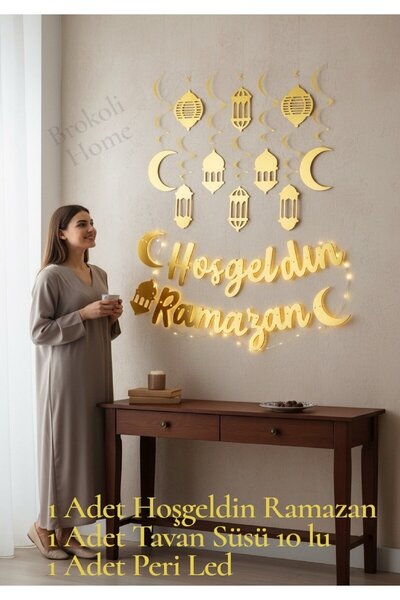 Brokoli Home Led Işıklı Hoşgeldin Ramazan Yazısı 10 Lu Tavan Süsü Ramazan Led...