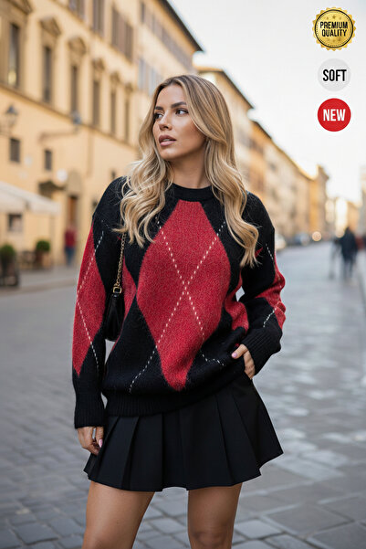 Millionaire Women's Single Diamond Black Red Pattern Beard Detailed S-M-L Siz...