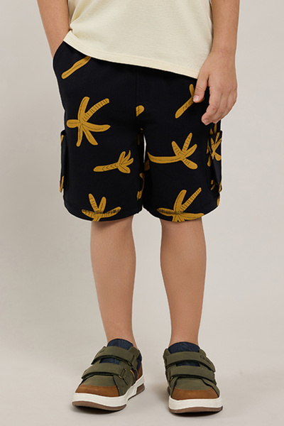 R&B Boy's Black Printed Shorts With Drawstring Waist