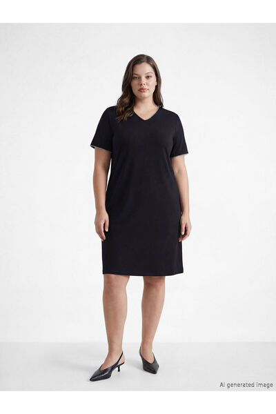 LC Waikiki De la GÜLİS GİYİM, rochie neagră cu decolteu în V, croială în A, m...