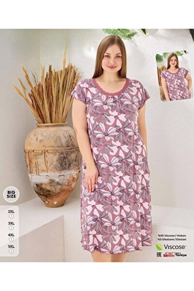 İpek Γυναικείο νυχτικό με κοντό μανίκι, μεγάλο μέγεθος, με δαντελένιο γιακά, ...