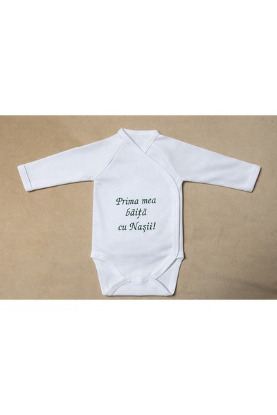 Botez Bady Prima baita cu nasii brodat pe verde din bumbac