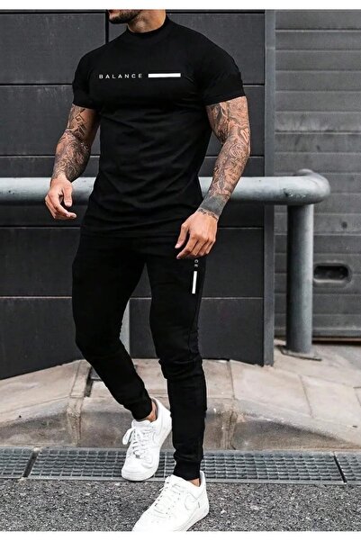 K&S Σετ μπλουζάκι με στάμπα Balence και μαύρη φόρμα