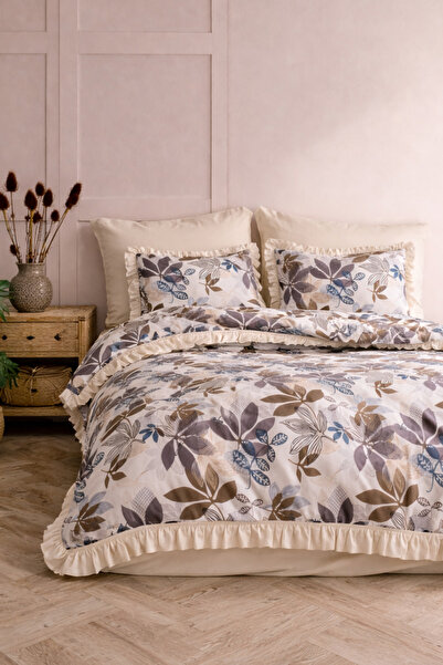 GÖRMEZ TEKSTİL Sümeyra - Double Size Ornamented Stitched Ruffle Duvet Cover S...
