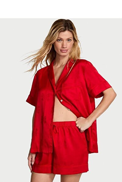 Victoria's Secret Glazed Satin Bow Shorts Pajama Set St 11275190