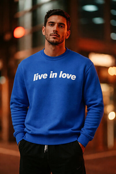 COMBİNE MİCHAİL Hanorac albastru cu imprimeu Live In Love pentru bărbați