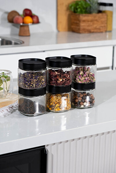 Evrio 6-Piece Square Glass Jar Food and Grain Storage Container Kitchen Organ...