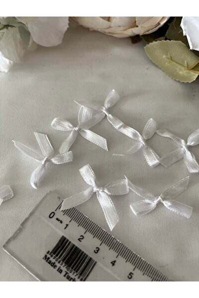 partici dükkanı Mini Ready-Made Bow - Satin Bow - White Color - 1X3Cm - 25 Pi...